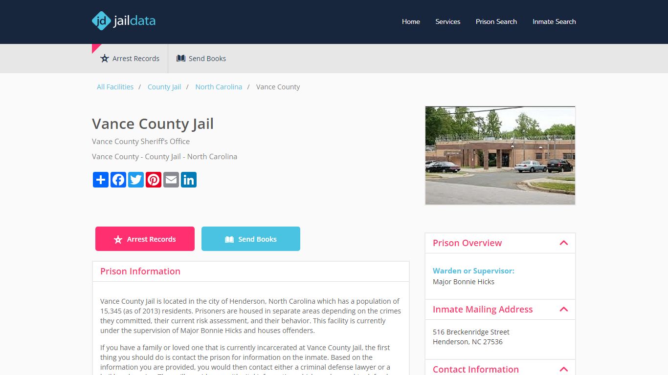 Vance County Jail Inmate Search and Prisoner Info - Henderson, NC